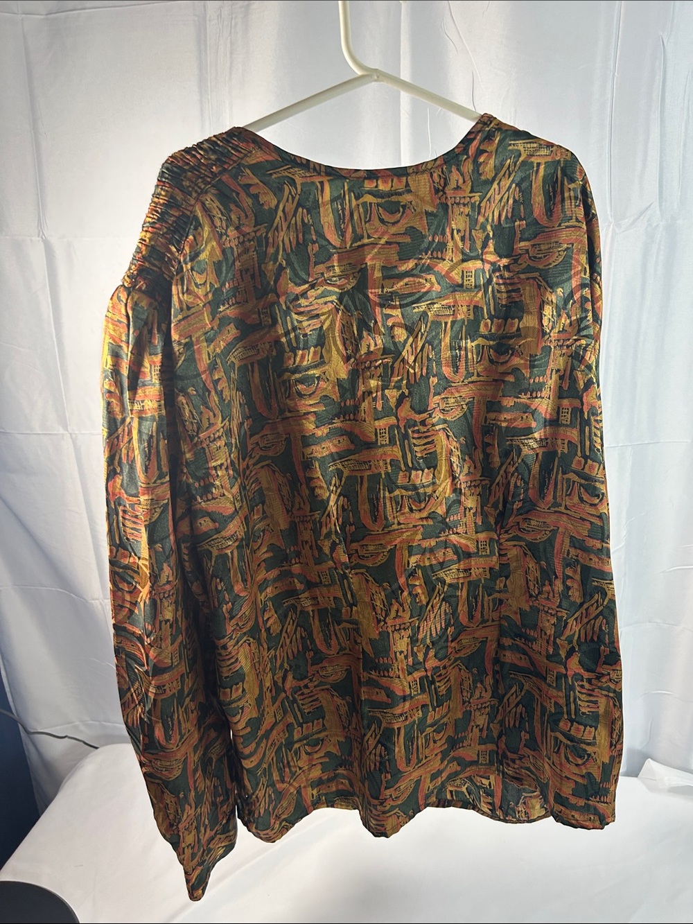 Yves St. Clair Abstract Pattern Long Sleeve Top - Green & Rust